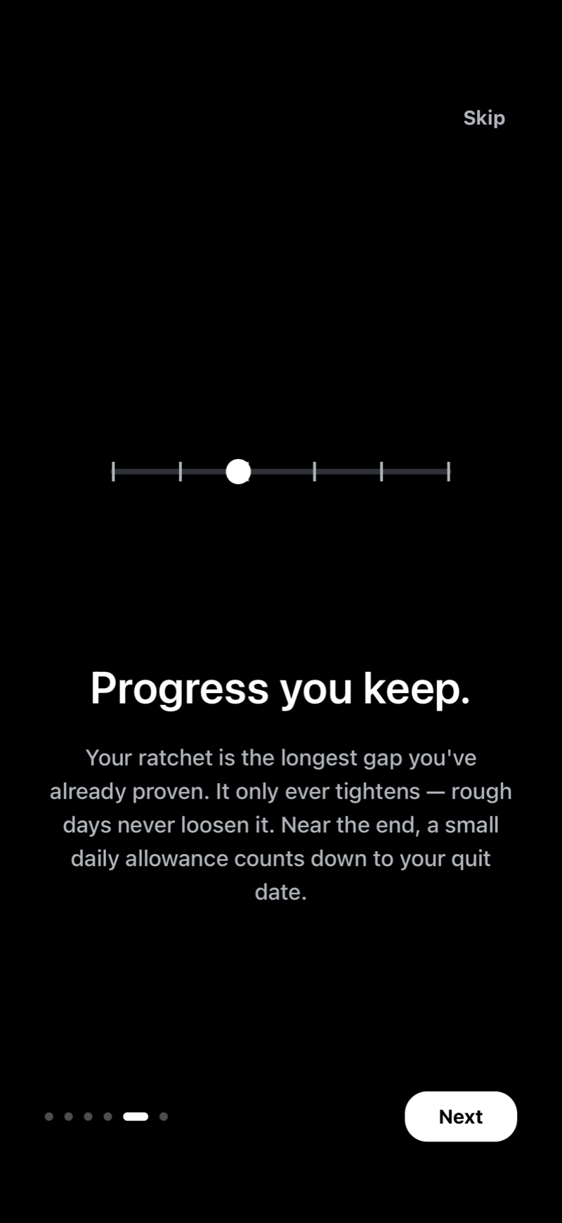 Unpouch onboarding screen explaining progress you keep